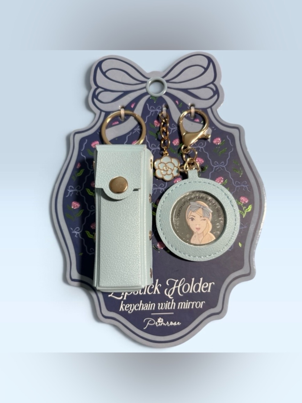 PRIMROSE Light Blue Lipstick Holder Set with Keychain Mirror Charm